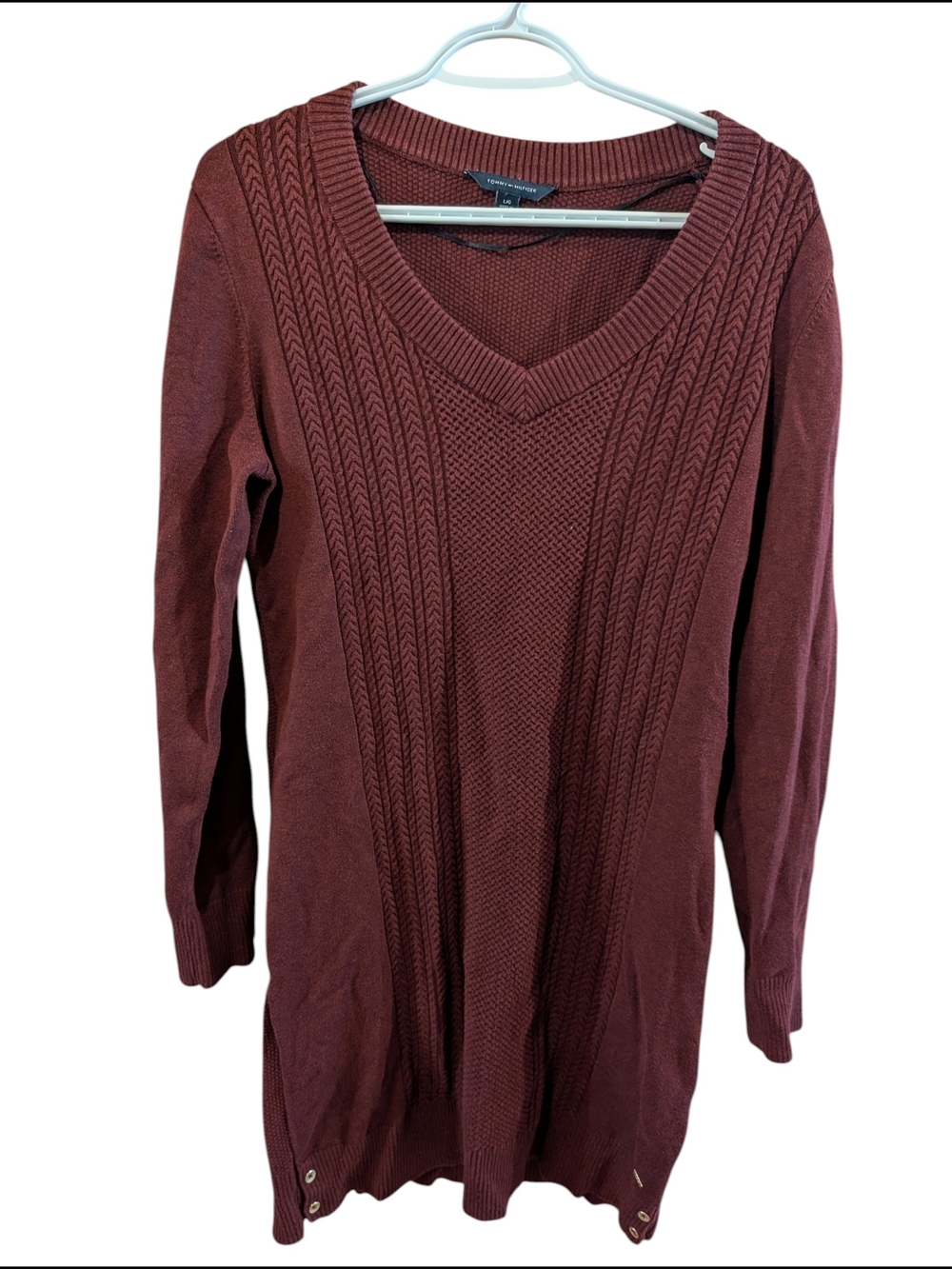 Tommy Hilfiger Burgundy V-Neck Textured Sweater